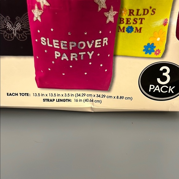 Set of 3 Canvas Tote Bags Shopping Storage Organizer - Picture 3 of 3